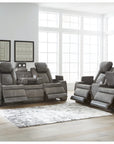 Next-Gen Durapella Performance Fabric Dual Power Reclining Sofa and Loveseat | Slate Gray