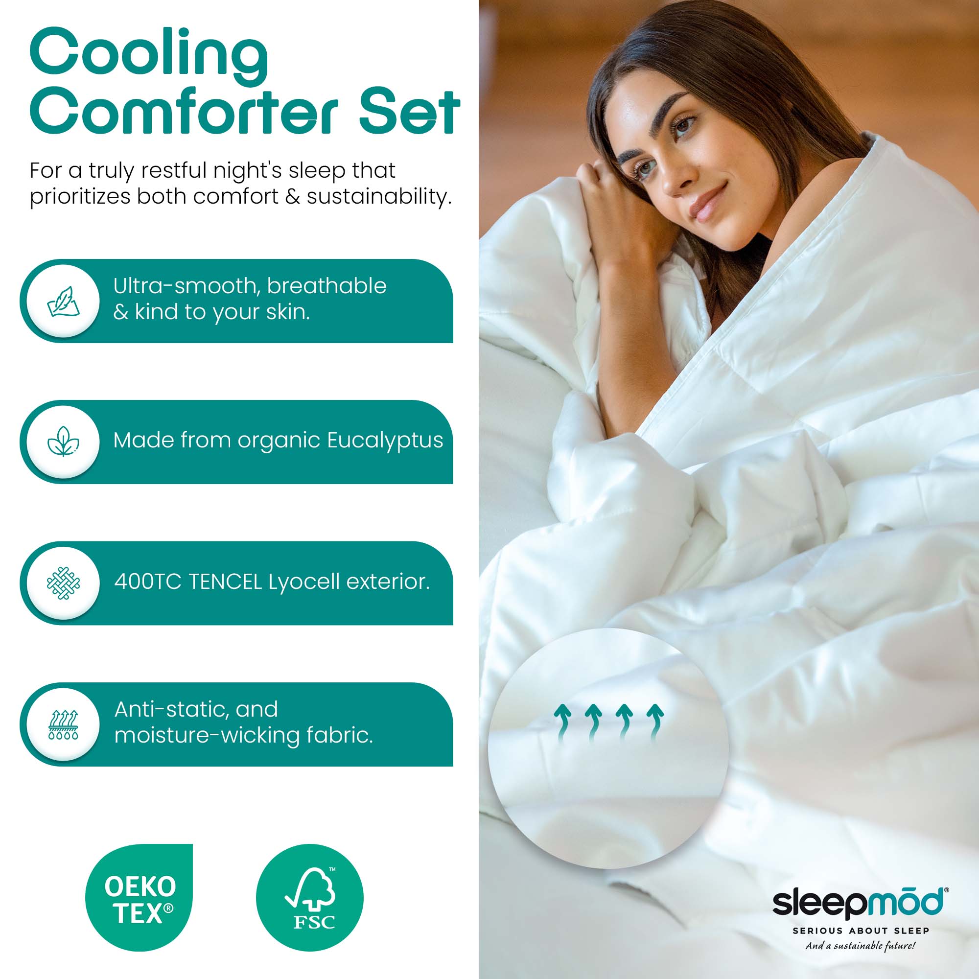 Cooling Comforter Set – Temperature-Regulating Eucalyptus Silk Comforter &amp; Pillow Shams