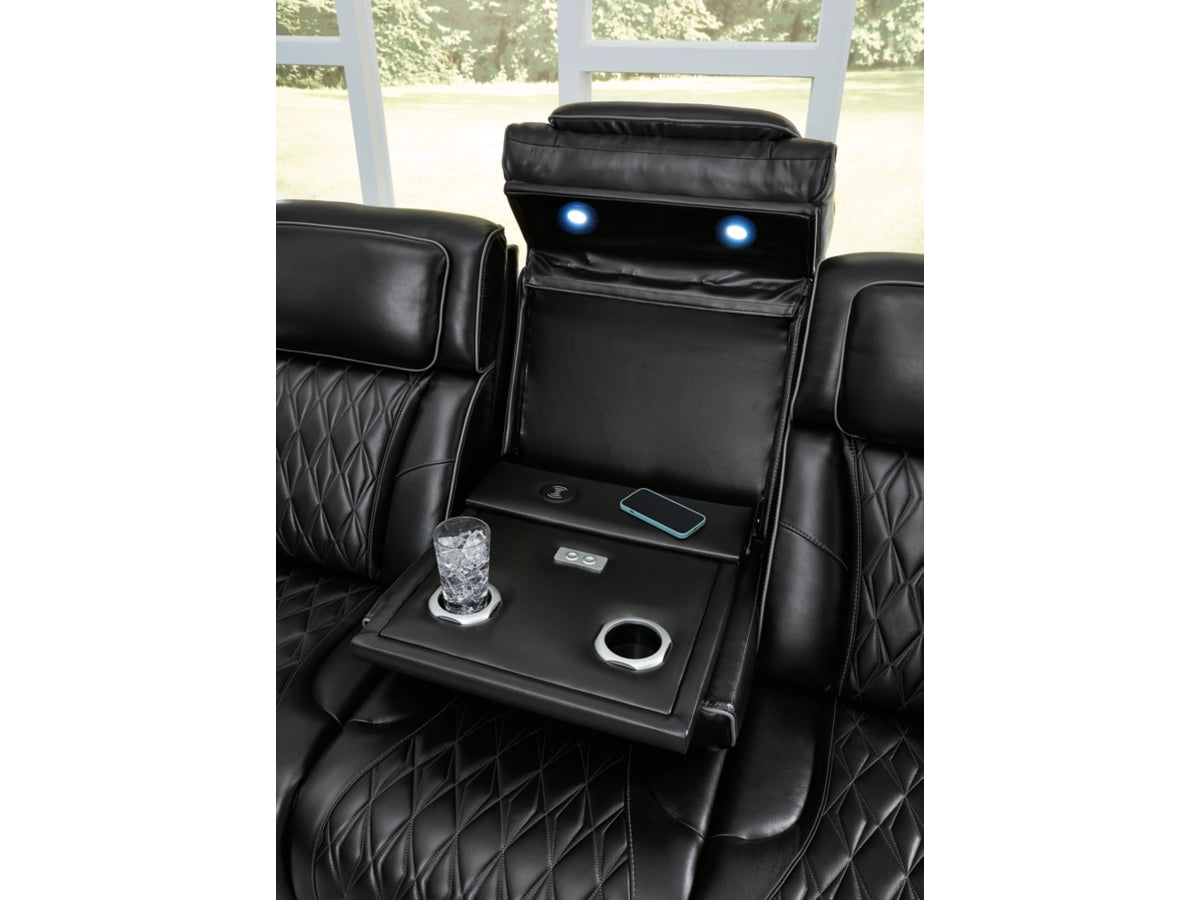 Boyington Triple Power Leather Reclining Sofa and Loveseat Set - Black