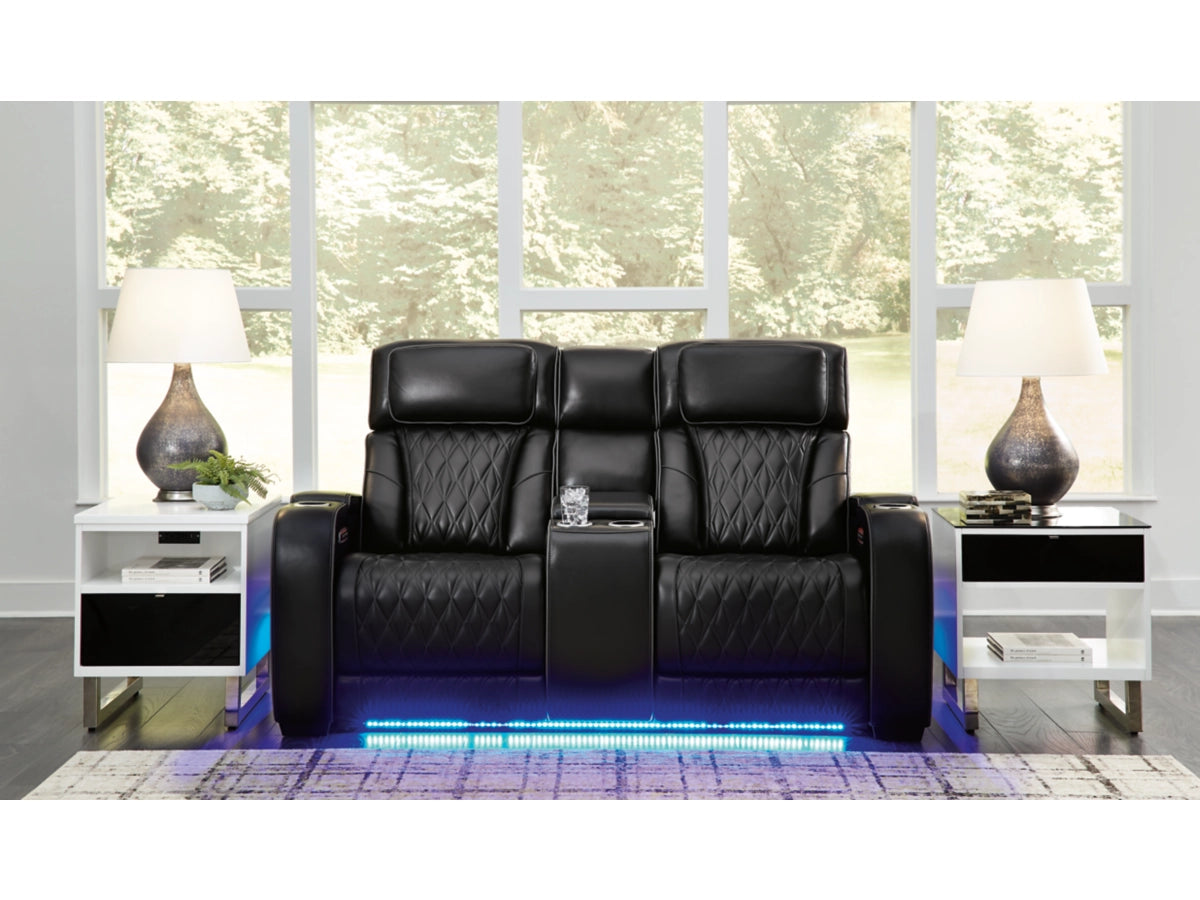 Boyington Dual Power Leather Reclining Loveseat with Console | Black