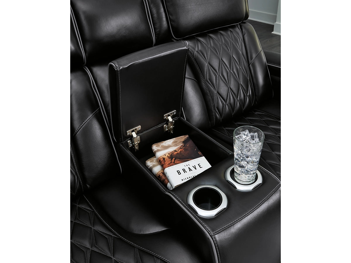 Boyington Triple Power Leather Reclining Sofa and Loveseat Set - Black